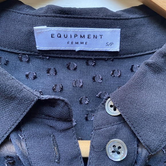 Equipment Femme Black Silk Swiss Dot Sheer Tunic Blouse Size Small - Picture 8 of 15